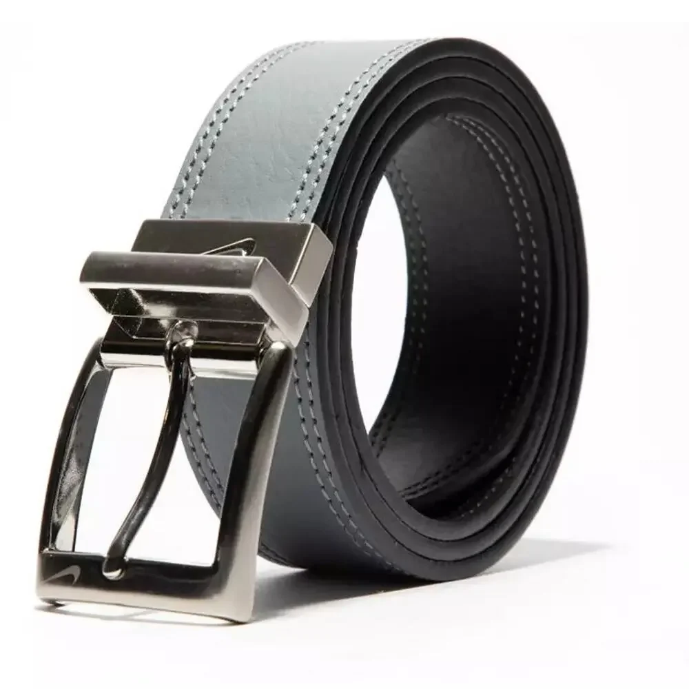 Nike‎ Golf Belt Mens XL Black Gray Double Row Stitch Reversible Swoosh Athletic